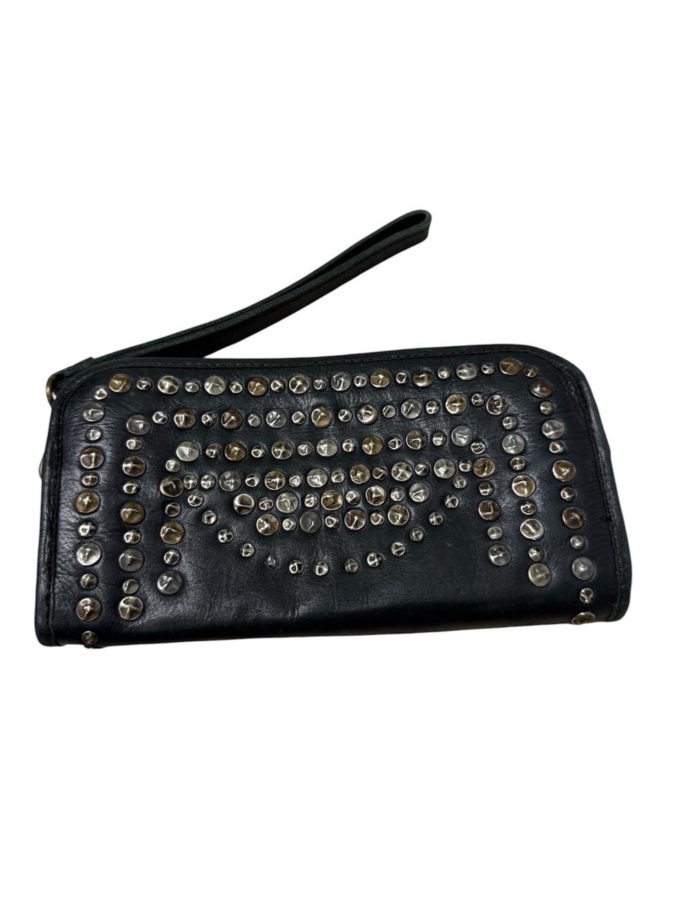 Viola Castellani Italy Black Studded Leather Wristlet Clutch Wallet